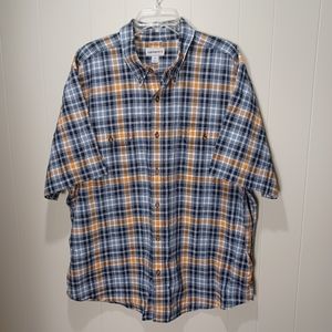 Carhartt Plaid Blue Yellow 100% Cotton Short Sleeve Button Shirt 2XL